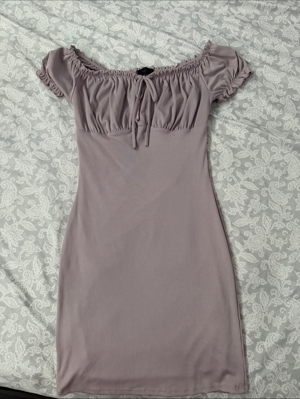 All Saints Dusty Mauve Off-Shoulder Ribbed Dress